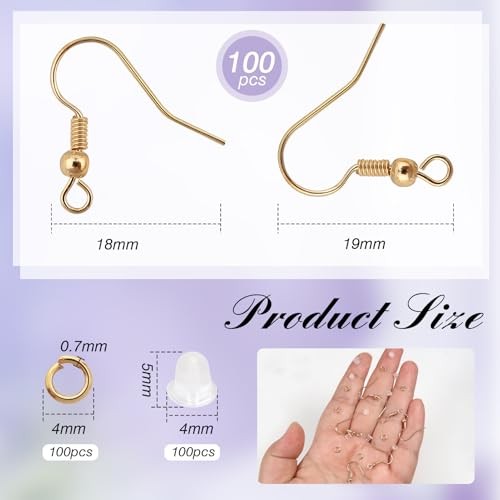 TOAOB 300pcs Earring Hooks Kits K Gold French Ear Wires with Ball and K gold