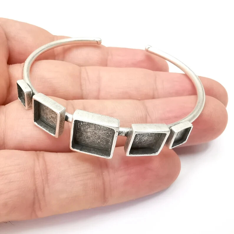 Rectangle Bracelet Brass Blank Cuff Bezel Cabochon Base Adjustable 6,8,10 G34084