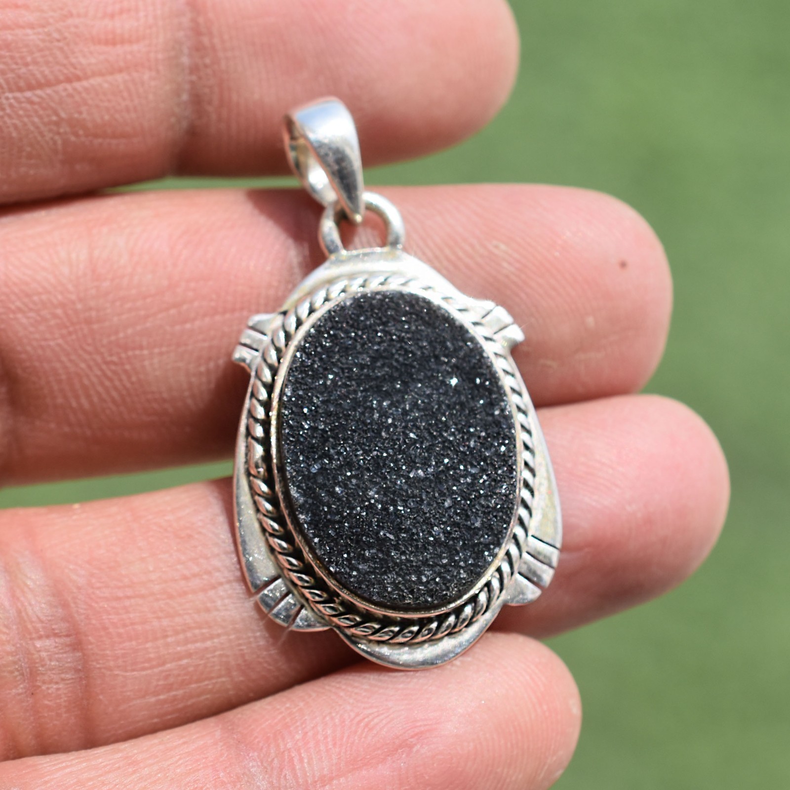 Handmade Titanium Druzy Pendant 925 Sterling Silver Pendant ALP2350