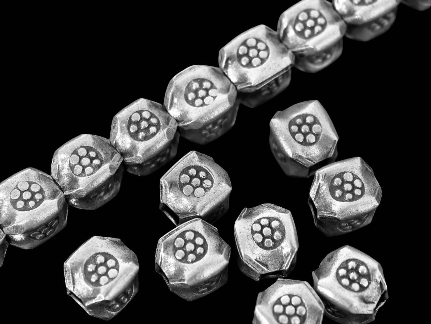 Silver beads Karen hill tribe handmade silver Daisy print fancy spacer bead