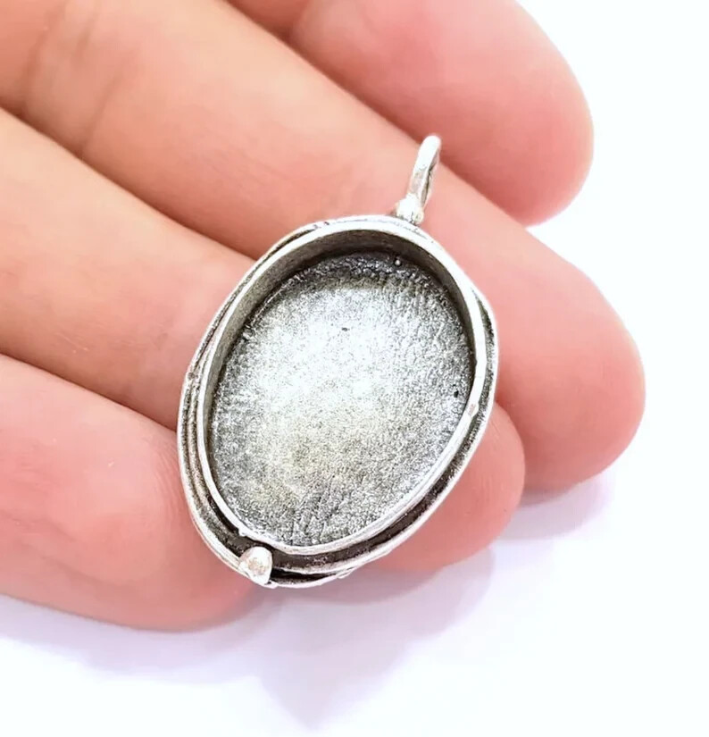 Pendant Blank Bezel Base Setting Mountings Antique Silver Plated Brass G12641
