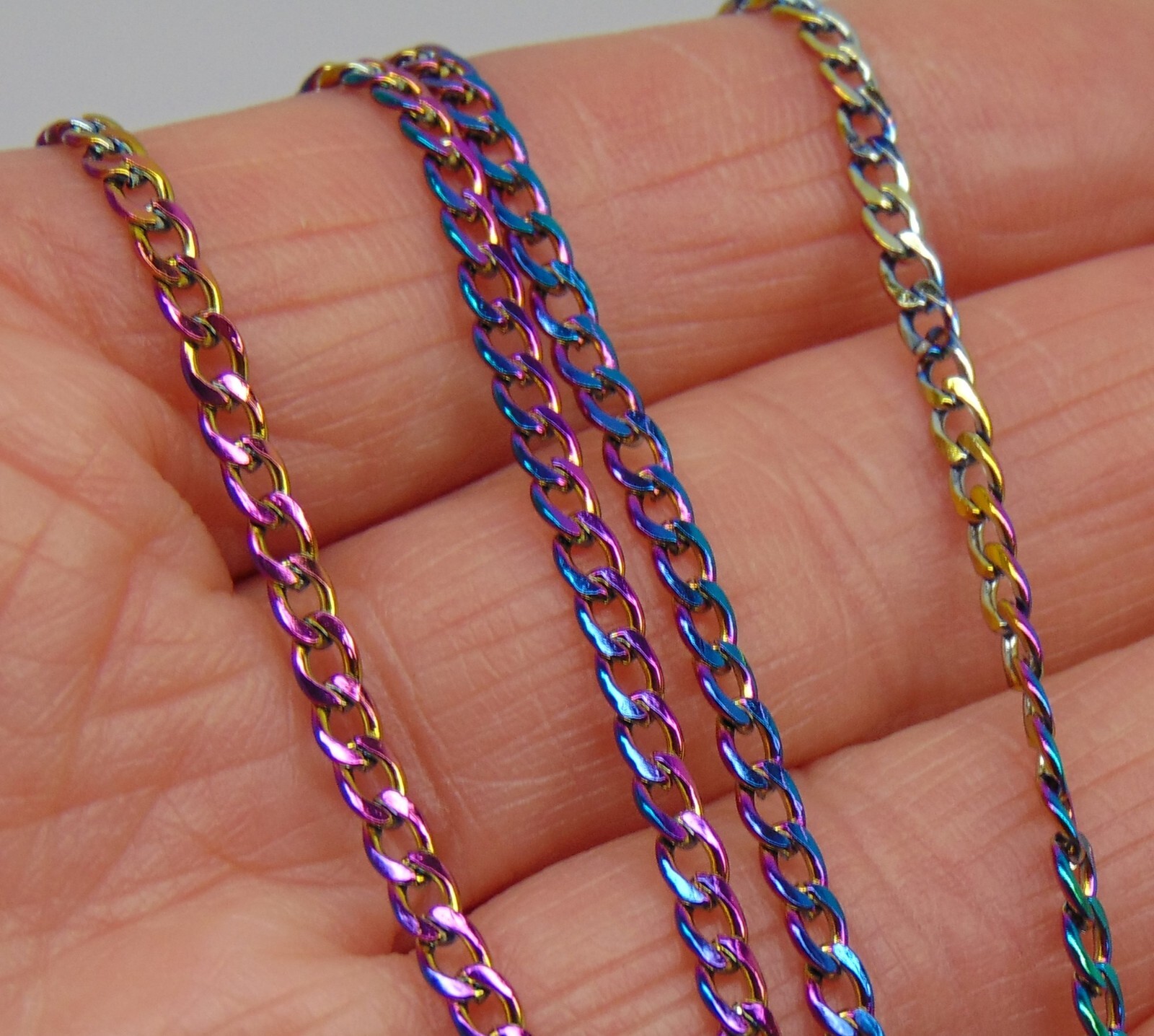 Stainless Steel Curb Chain 3mm x4mm ~ 16 ft (5 meters) Rainbow Finish 3mm x 4mm