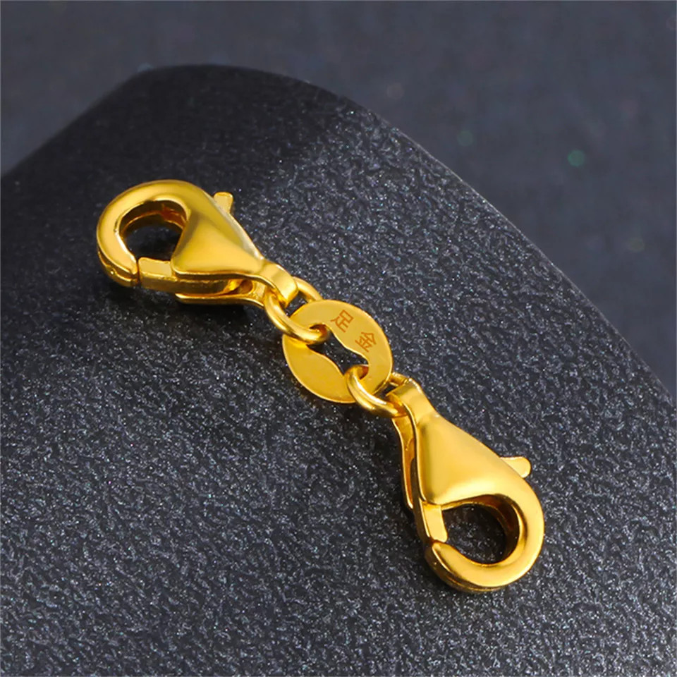 Pure 999 24K Yellow Gold Lobster Clasp Extend Connector Diy For Chain 0.24in H