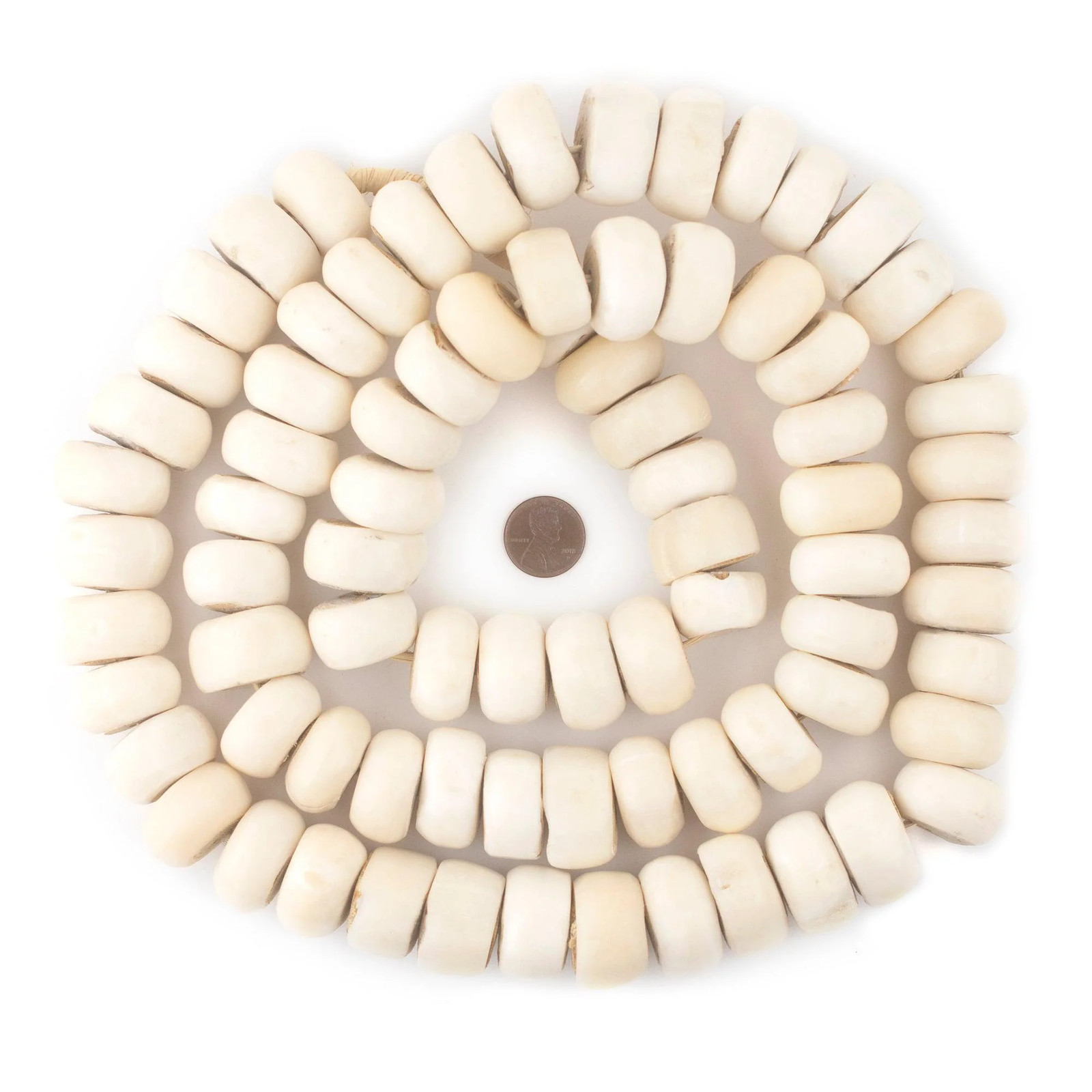 Polished White Bone Beads Double Length Decorative Strand 24mm Kenya African
