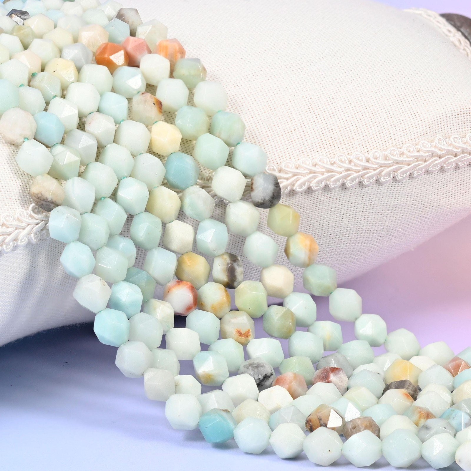 Multi-Color Amazonite Beads: Faceted Diamond Star Cut, 6-10mm, 15.5 inch Strand