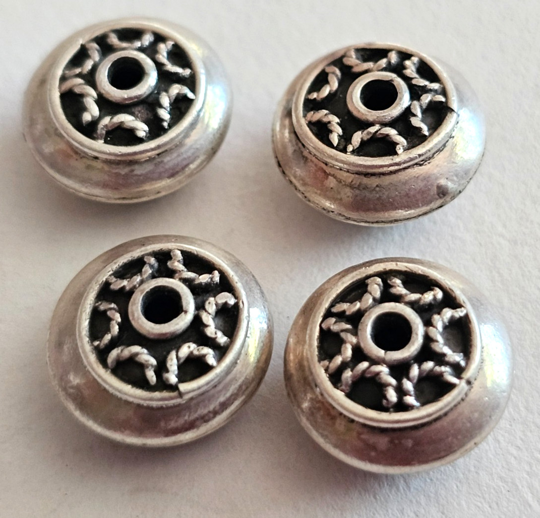 4 Sterling Silver Bali Bead 8.5gms 12mmx2.2mm