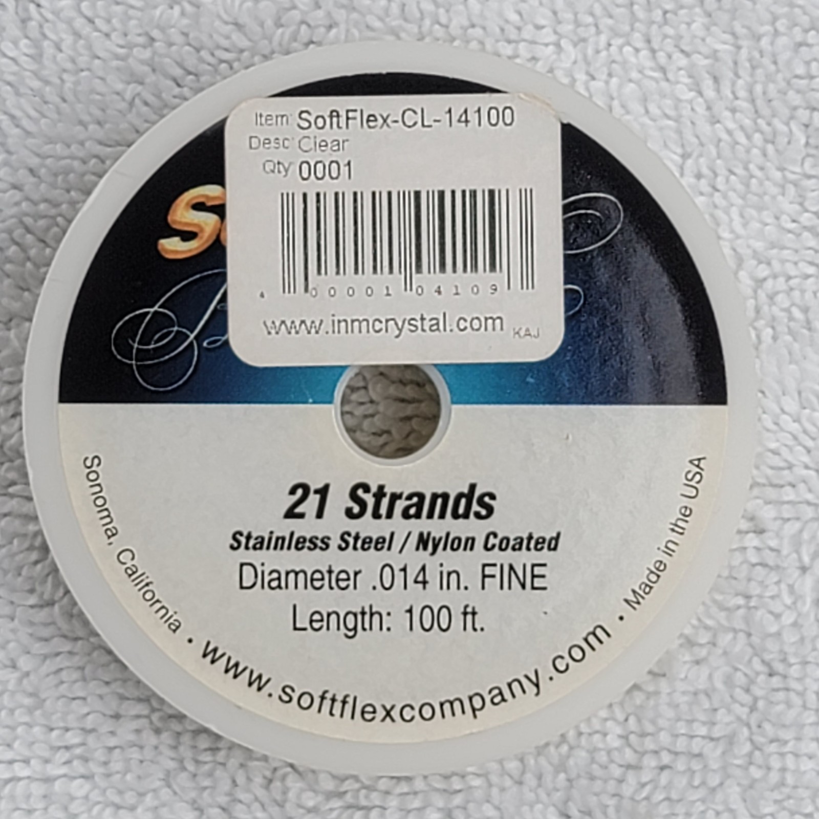 Soft Flex Beading Wire Fine .014 100 ft Spool Satin Silver 21 Strand