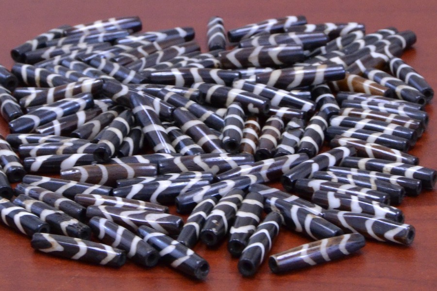 30 PCS DARK BROWN WAVY BUFFALO BONE TUBE BEADING BEADS 1″