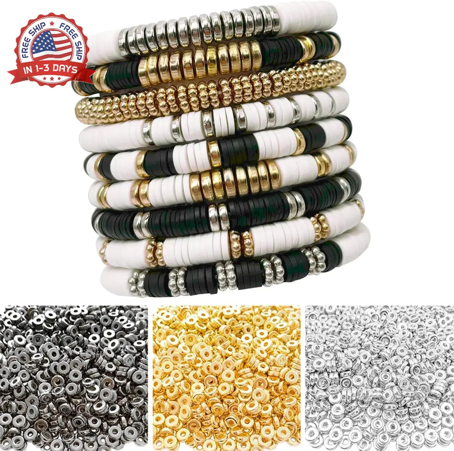 6mm Flat Round Spacer Beads, Clay Beads for Bracelets Making Kit, Heishi Polymer