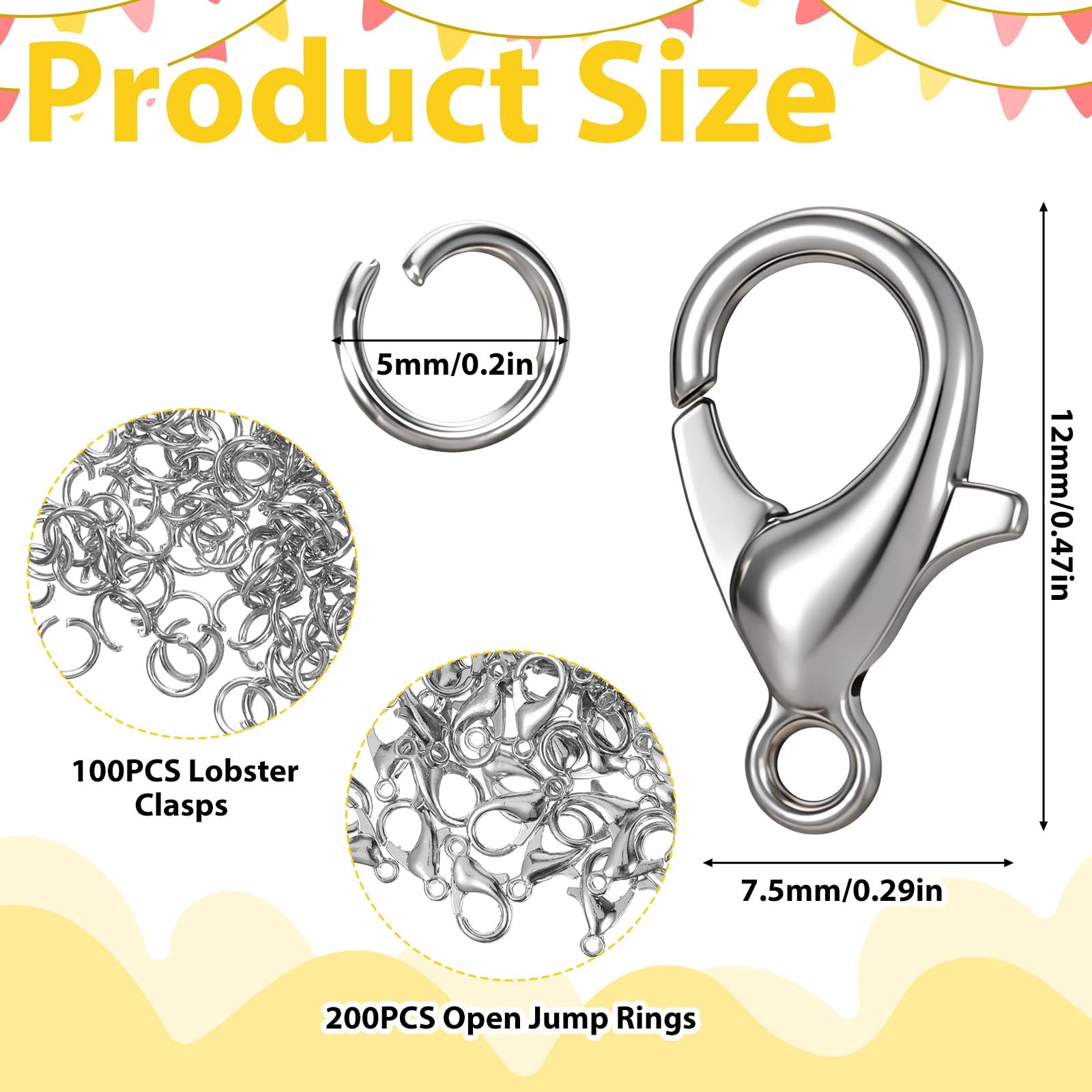 300PCS Stainless Steel Lobster Claw Clasps for Necklace Bracelet Jewelry Making