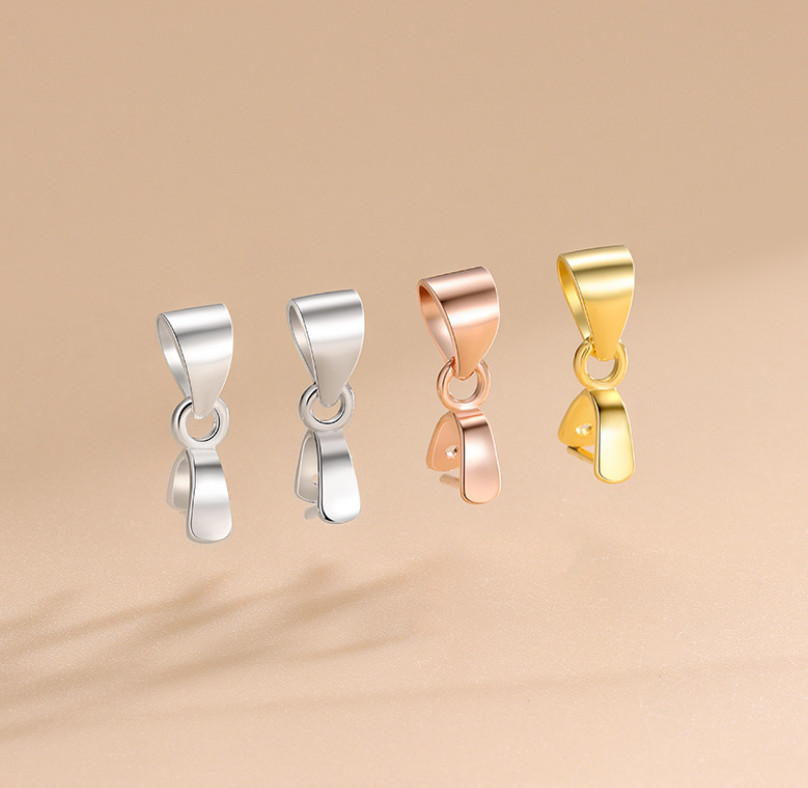 S925 Sterling Silver Pinch Bail Clip Pendant Clasp Connector Findings Gold Rose