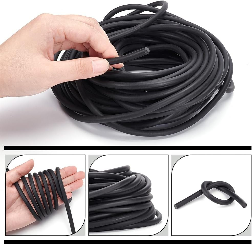 49 Feet Solid Rubber Cord, 6Mm Thick Rubber Rope round Cord Black Rubber Tube Be
