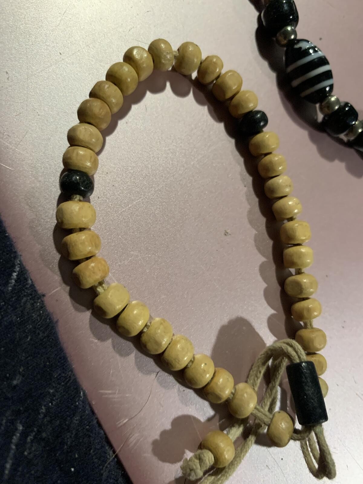 Handmade Wooden Beaded Bracelet with Adjustable Cord