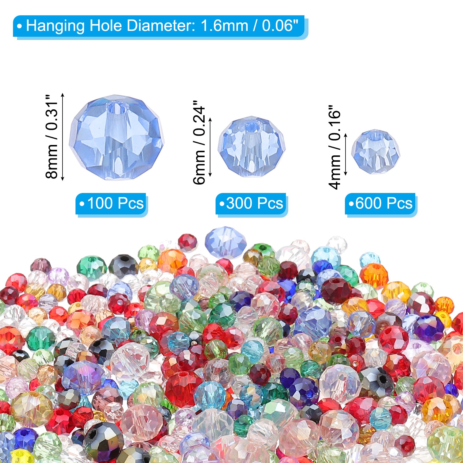 Rondelle Crystal Beads, 1000Pcs 4-8mm Faceted Beads, Mixed Color Plating AB
