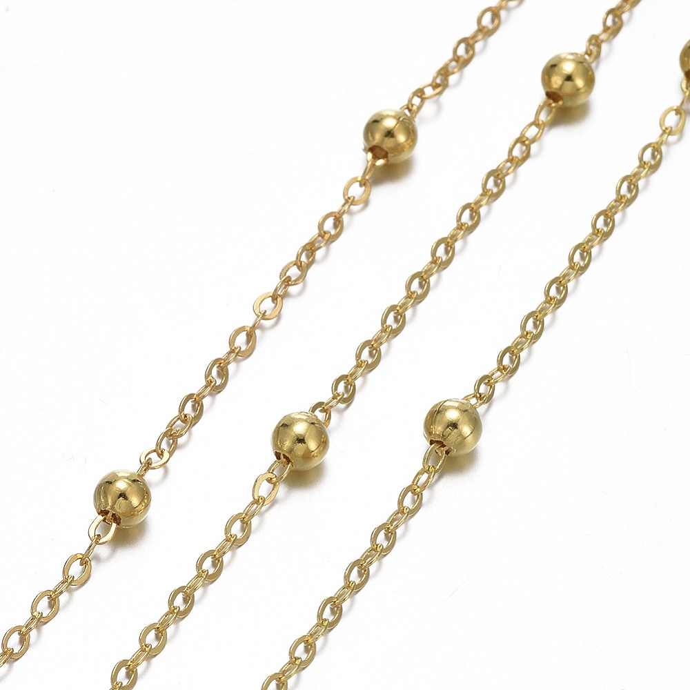 Golden 10meter Ball Station Chain Beaded Unwelded Cable Chain for Jewelry Making