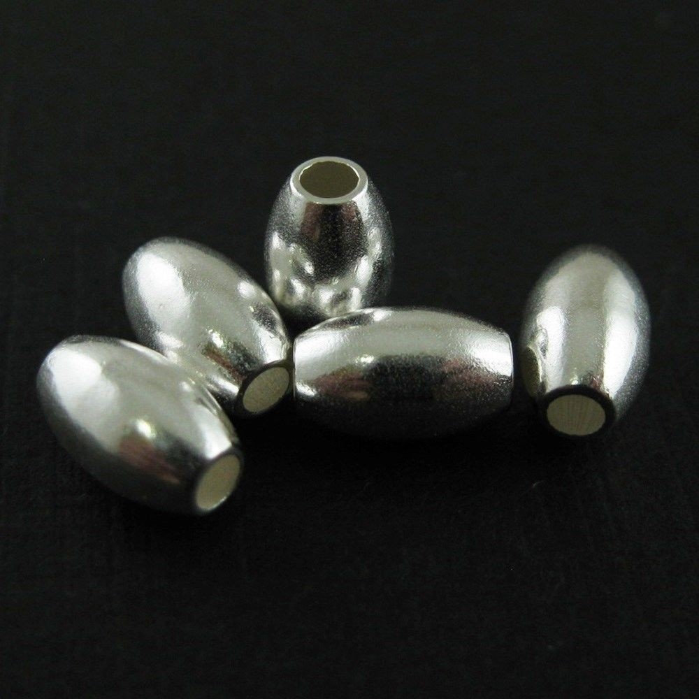 Sterling Silver 8x5mm Smooth Oval Beads (Sold Per 5 Pieces)