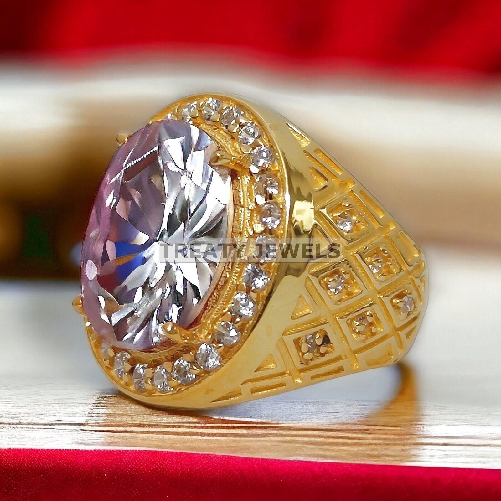 Moissanite Oval Cut With 925 Sterling Silver Gold Plated Ring For Men’s #794 #