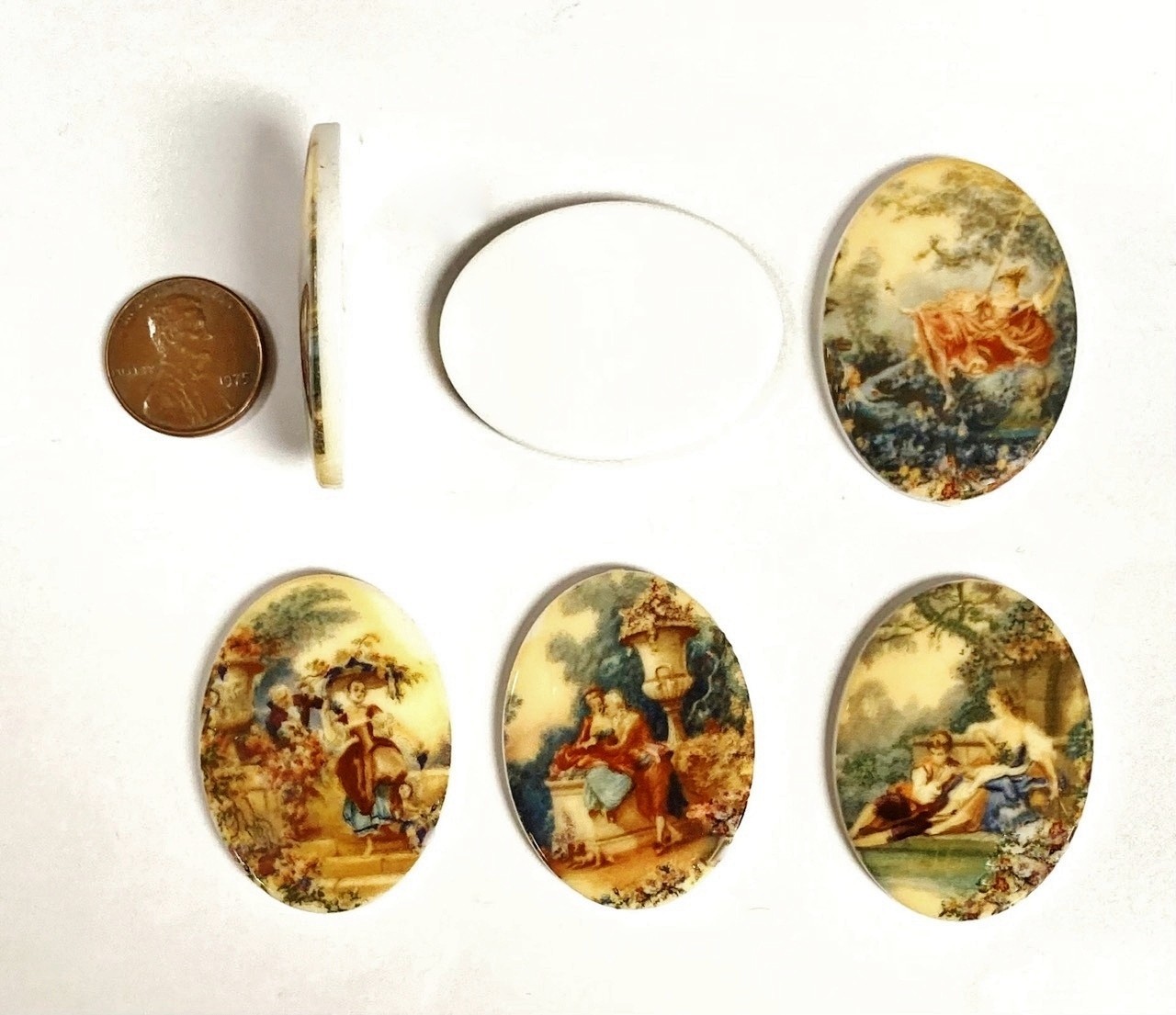 6 Vintage Victorian Lovers Romantic Courting Scenes 40x30mm. Acrylic Cameos 145