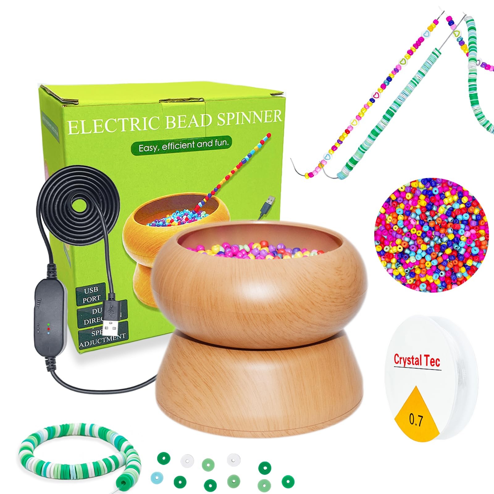 Bead Spinner – Clay Bead Spinner with 2PC Beading Needles and Beads, Waist Be…