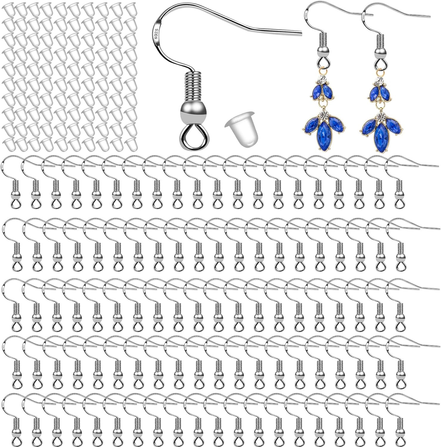 100 PCS/50 Pairs 925 Sterling Silver Earring Hooks Fish Hook Ear Wires French Wi