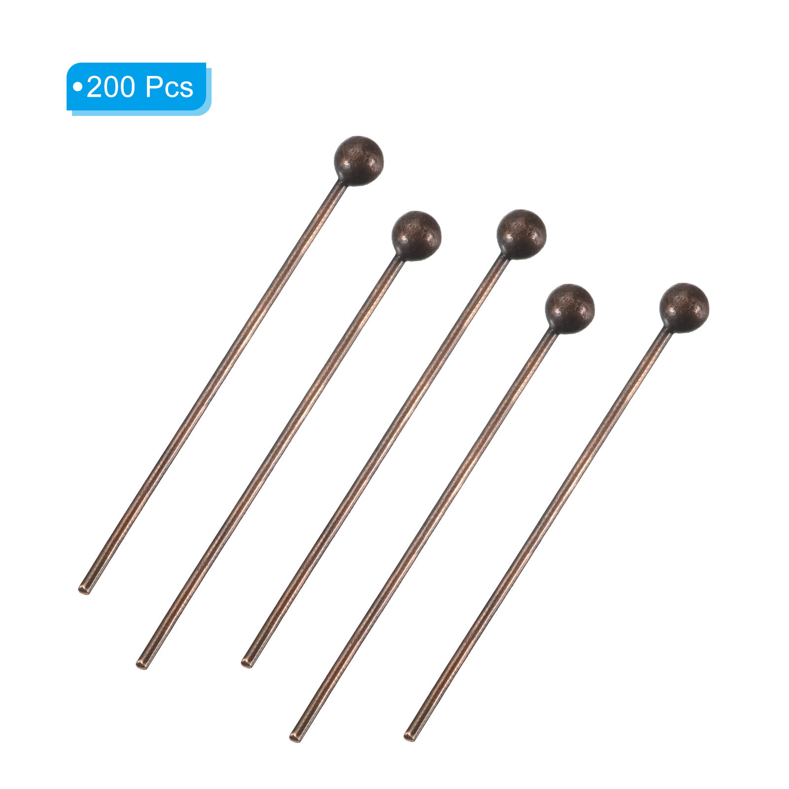 200Pcs Red Copper Ball Head Pins 50mm Wire Head Pins Brass 24 Gauge