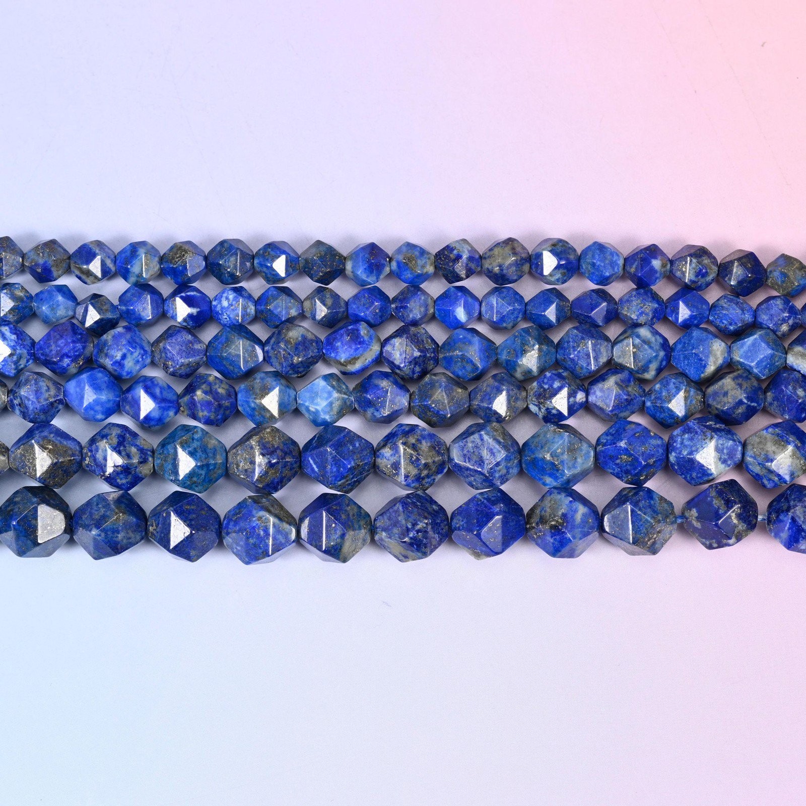 Blue Lapis Beads: Faceted Diamond Star Cut, 6-10mm, 15.5 inch Strand