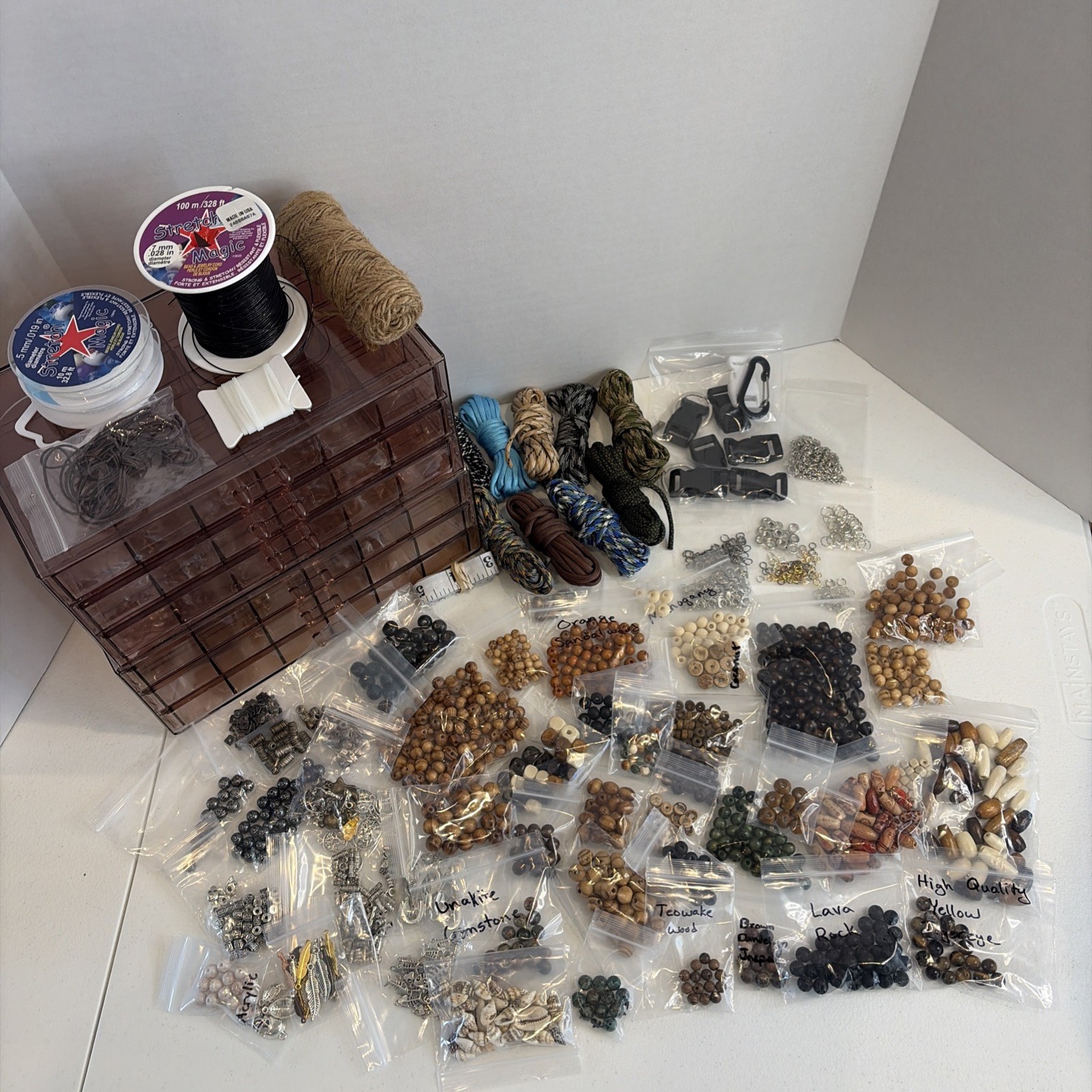Men’s Jewelry Making Kit w/ Organizer – Stone Wood Beads Charms Paracord Elastic