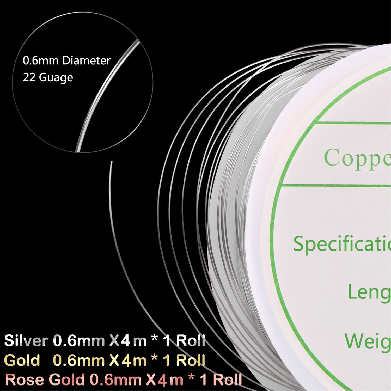 3 Pack Jewelry Wire – 22 Gauge Tarnish Resistant Copper Beading Wire for Jewelry