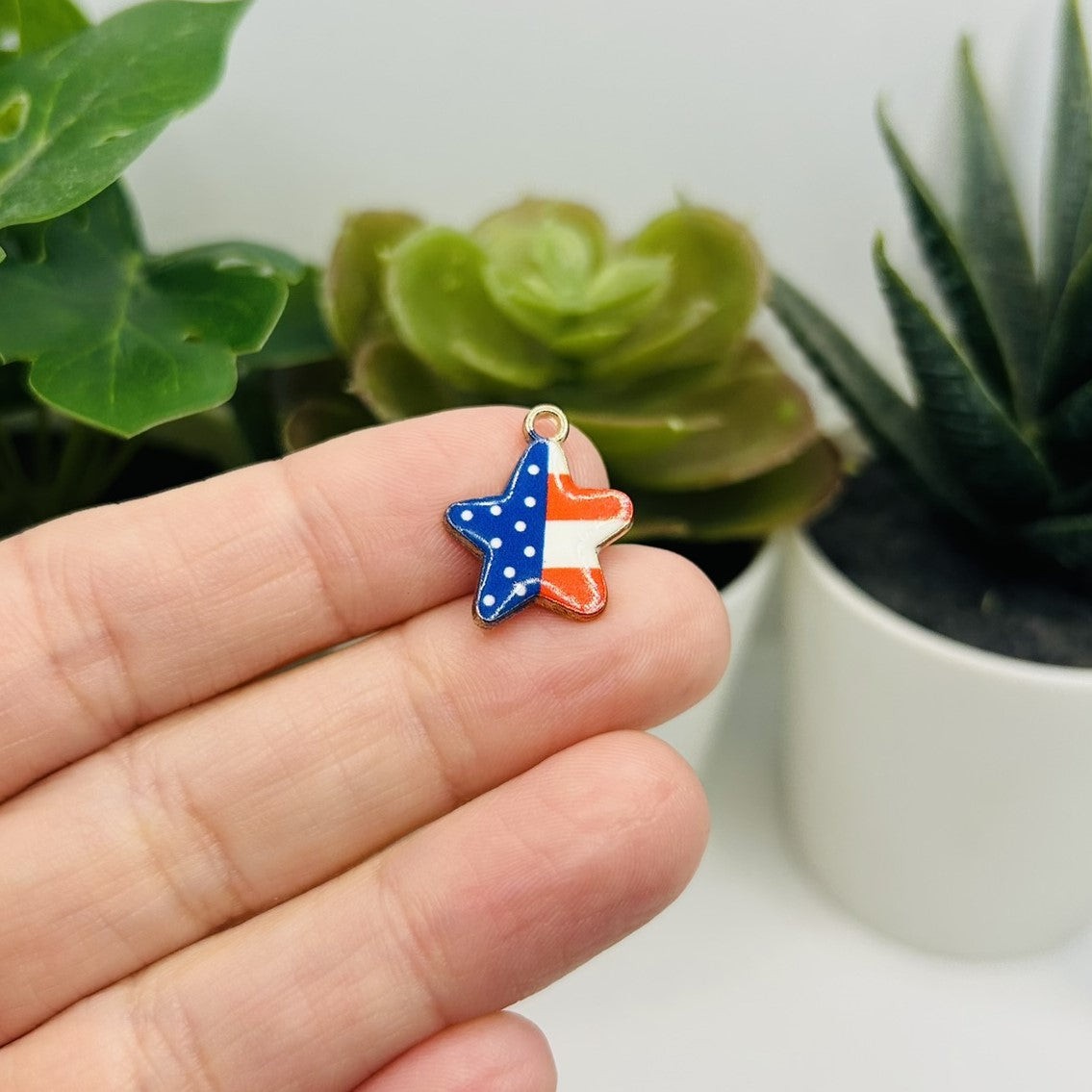 American Flag Star Charms, 18x15mm – US Seller