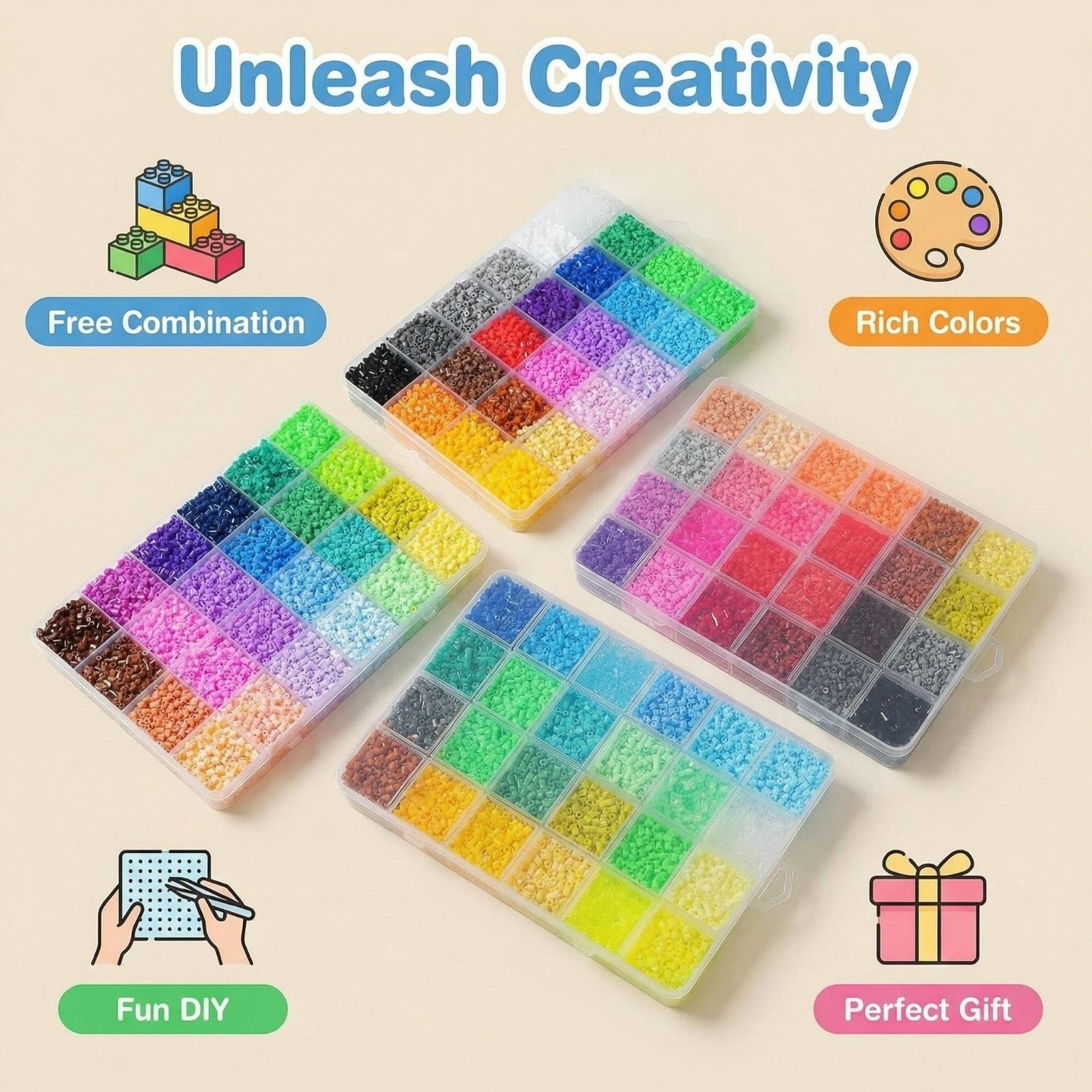 Fuse Beads Kit 24 Colors DIY Pixel Art Beads Set Iron Beads Craft Kit