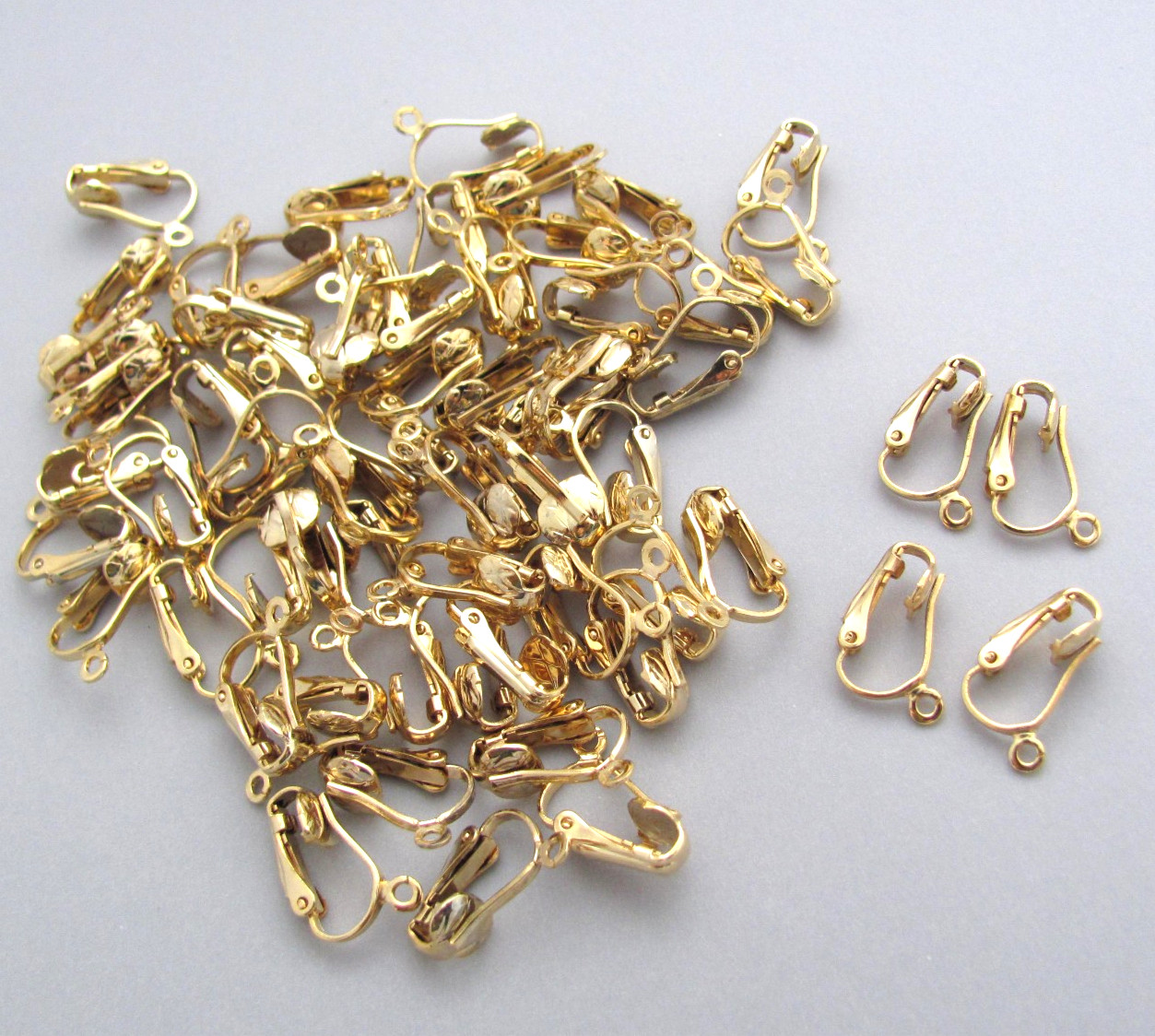 30 PAIR Gold Plated Brass Pierced Look Clip On Earrings Findings 60pc total