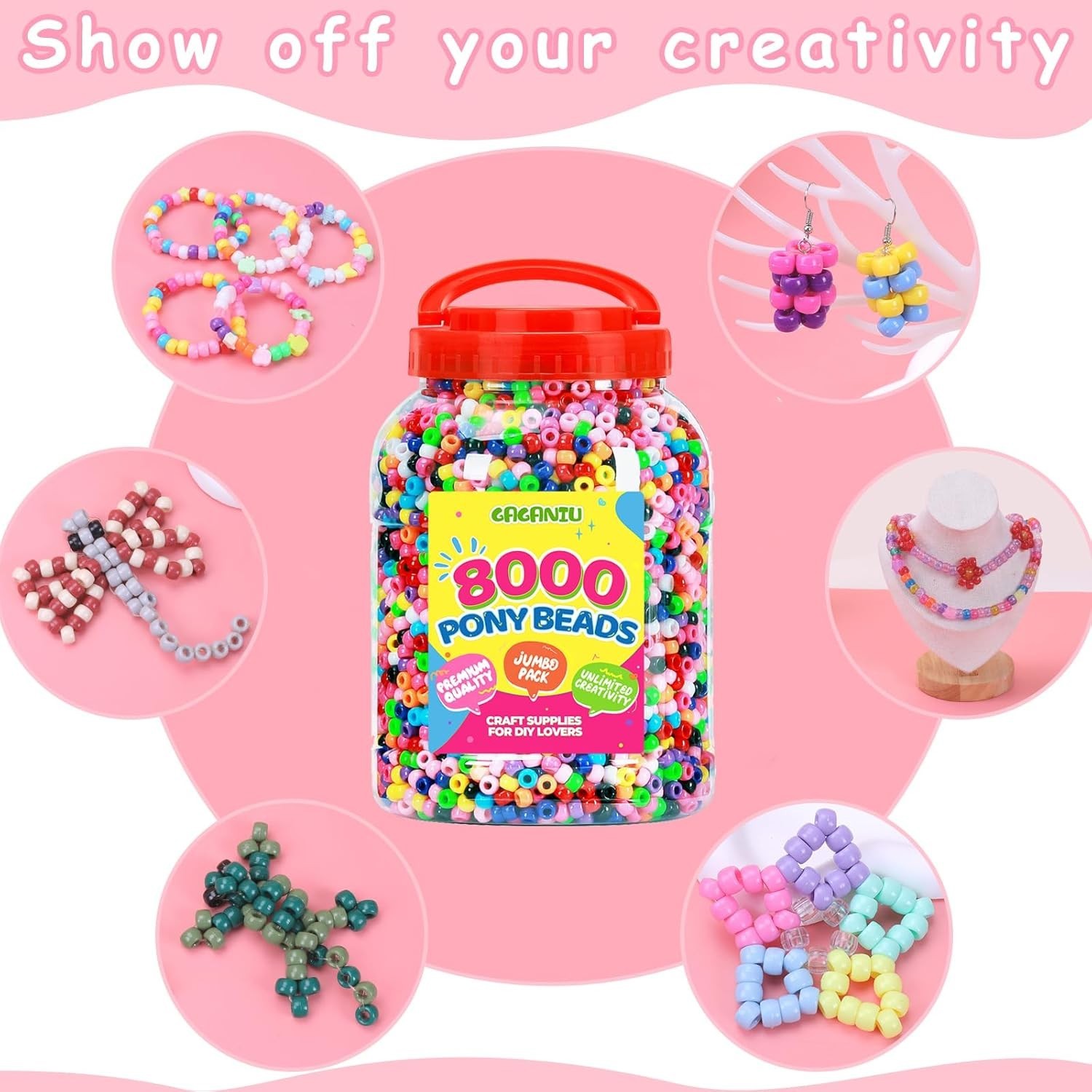 8000+ pcs Pony Beads Bulk for Bracelet Multi-Colored Making Beads for Hair Br…