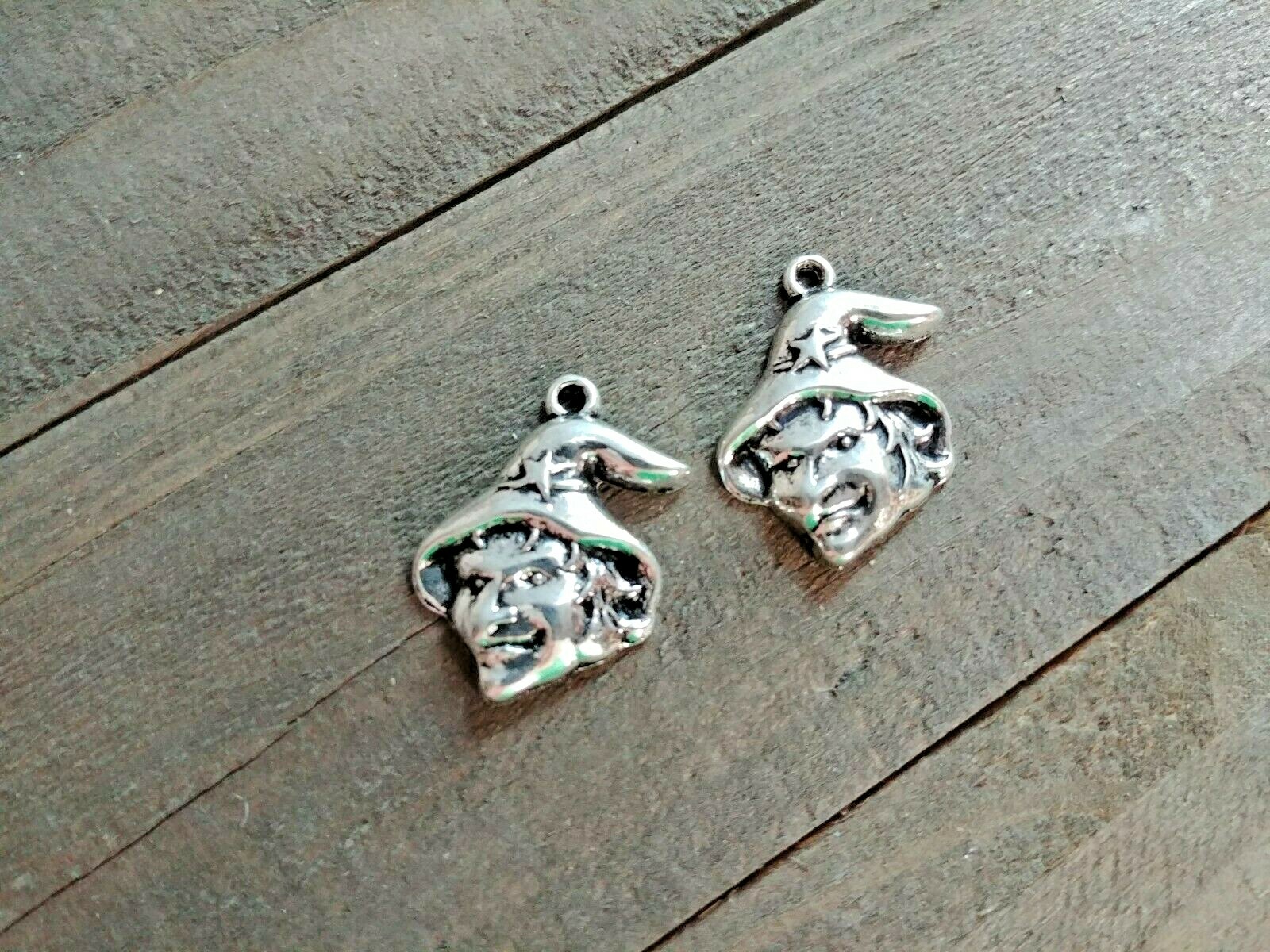 Witch Charms Antiqued Silver Halloween Pendants Wizard of Oz Wicked Horror 2pcs