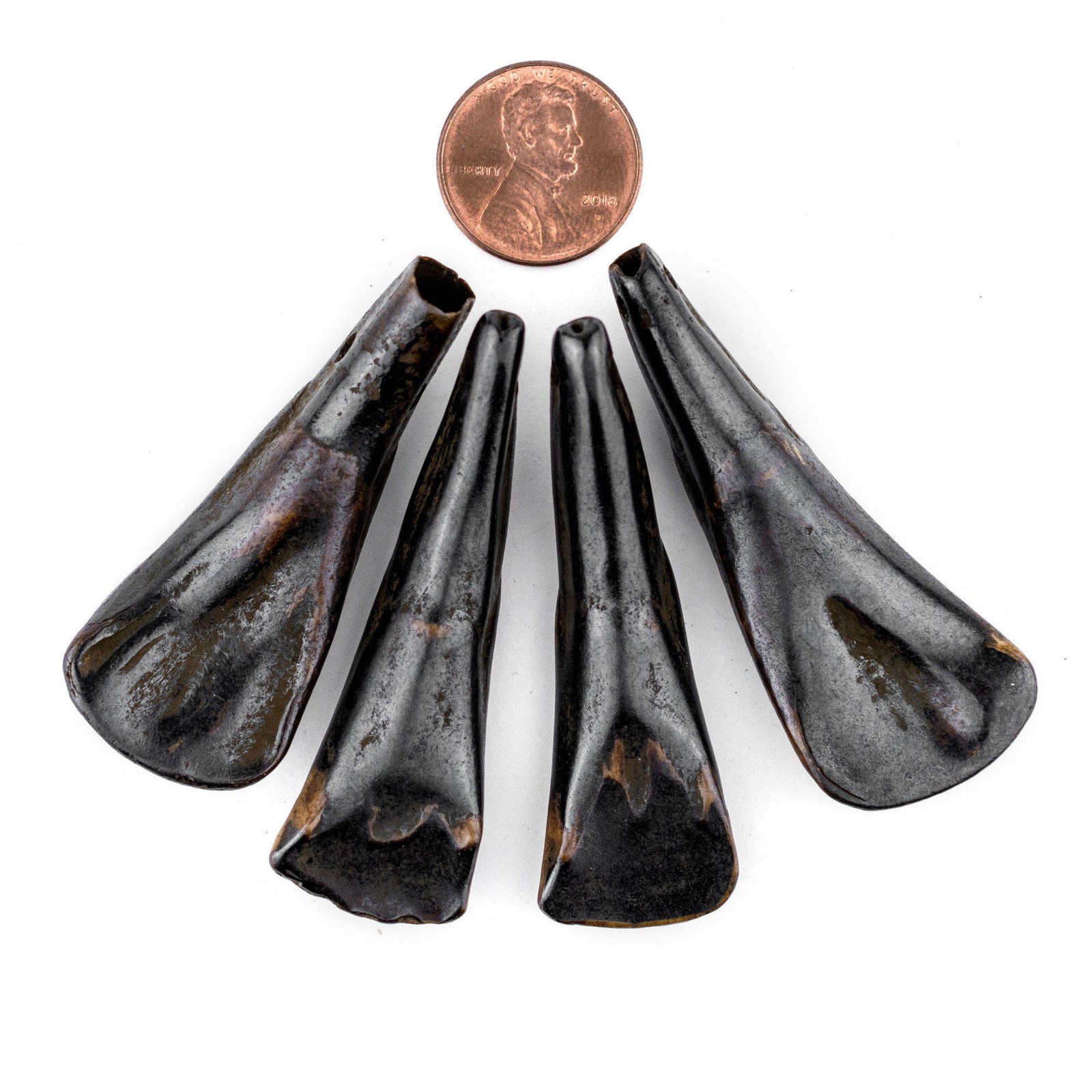Dark Brown Water Buffalo Tooth Pendants Set of 4 Nepal Bone Large Hole