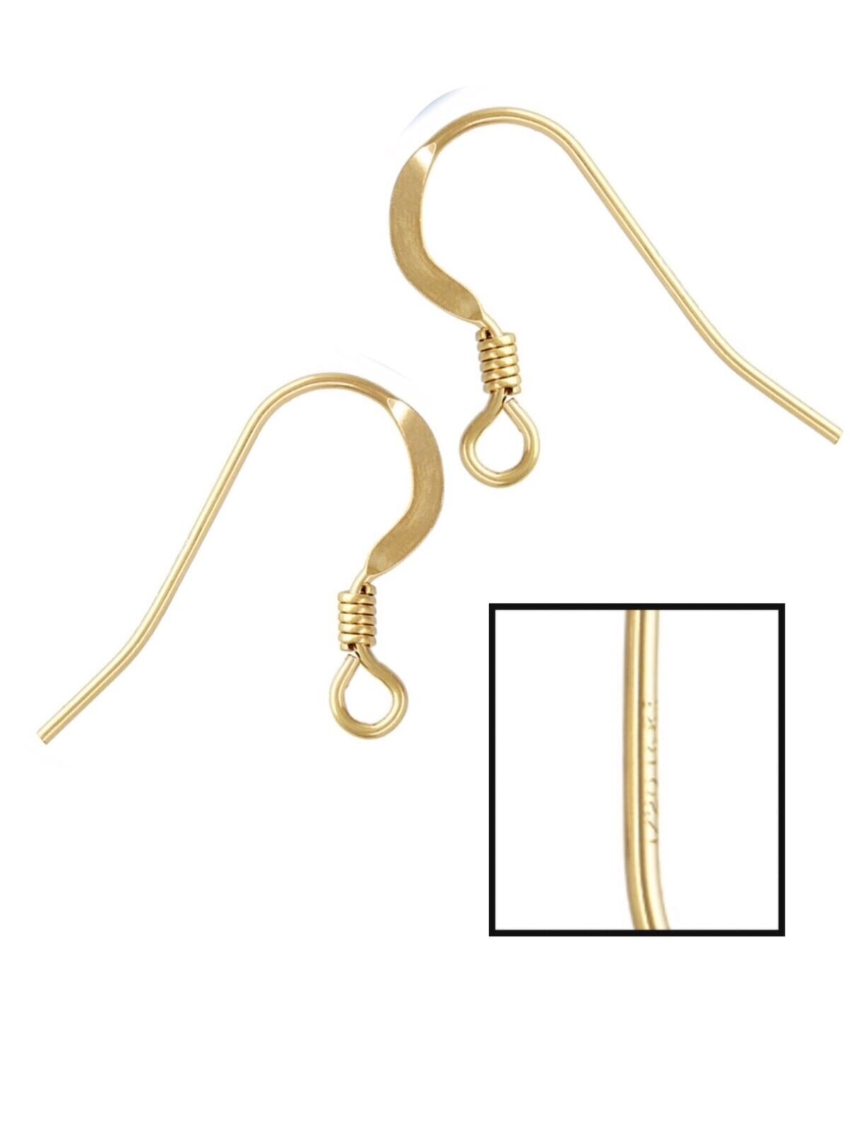 14k Gold Filled Flat Fish Hook Ear Wires with Coil 10pcs / 30pcs #6201-1