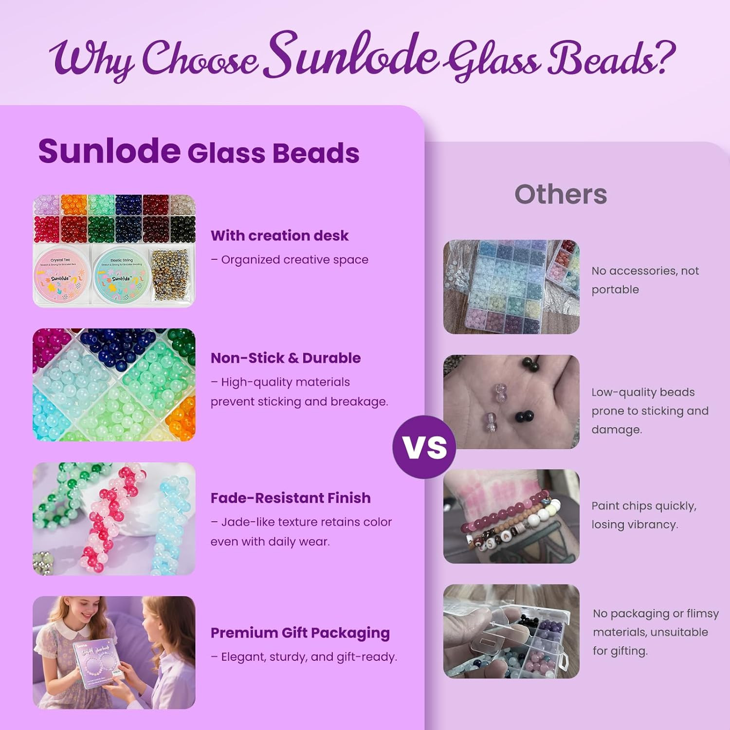 Sunlode Glass Beads for Bracelets 1400Pcs Bracelet Making Kit 6Mm Glass Bead for
