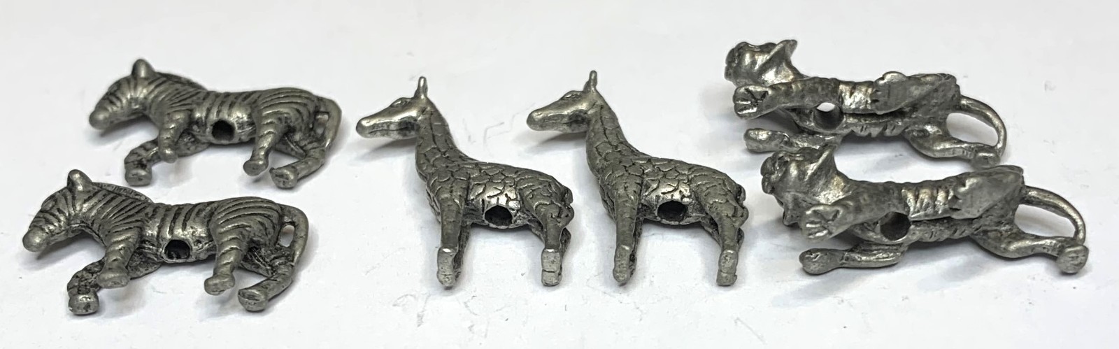 Vintage Pewter Animal Beads 6 Pieces Tiger Giraffe Zebra