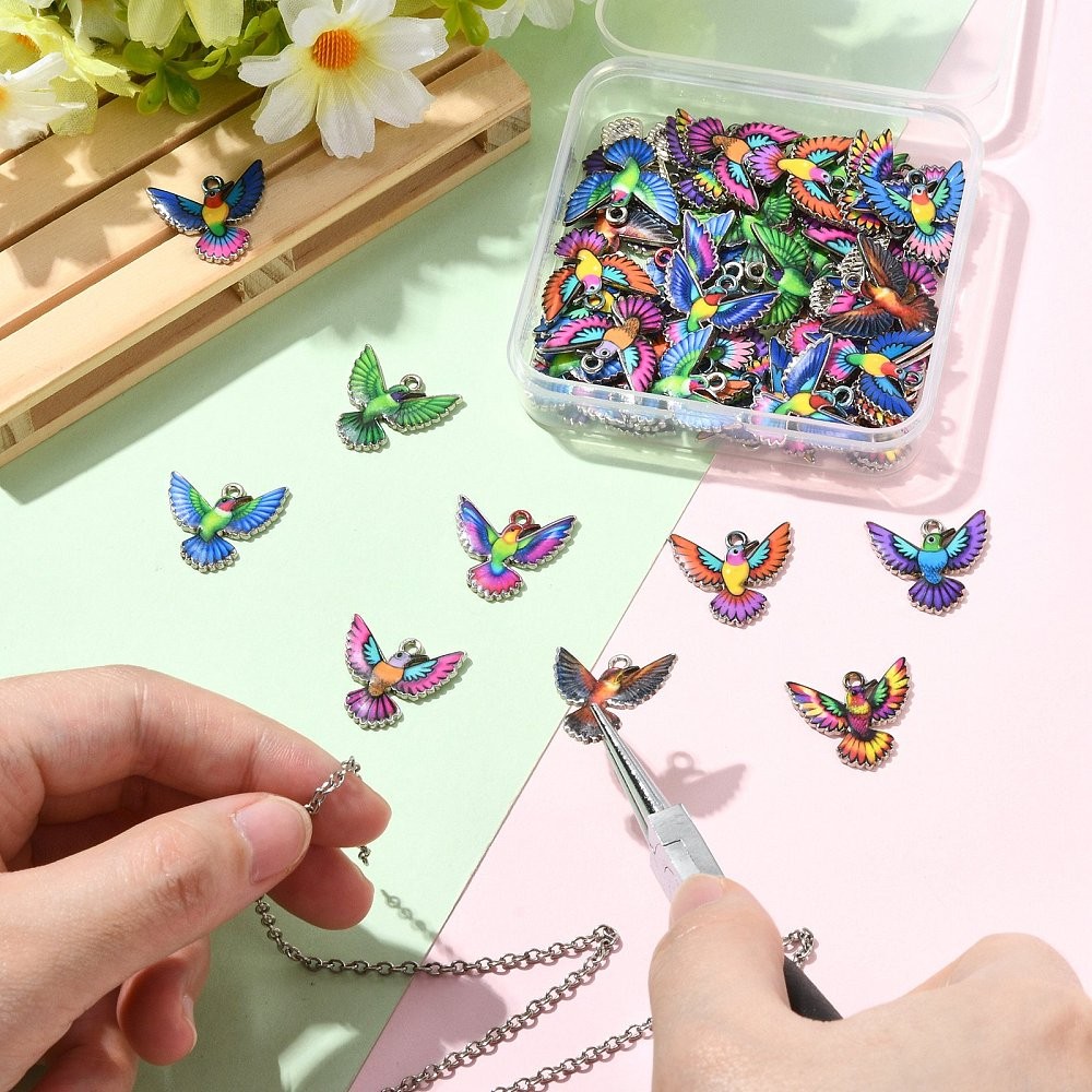 60pcs Random Bird Enamel Colorful Flying Animal Bird Dangle Charms for DIY Craft