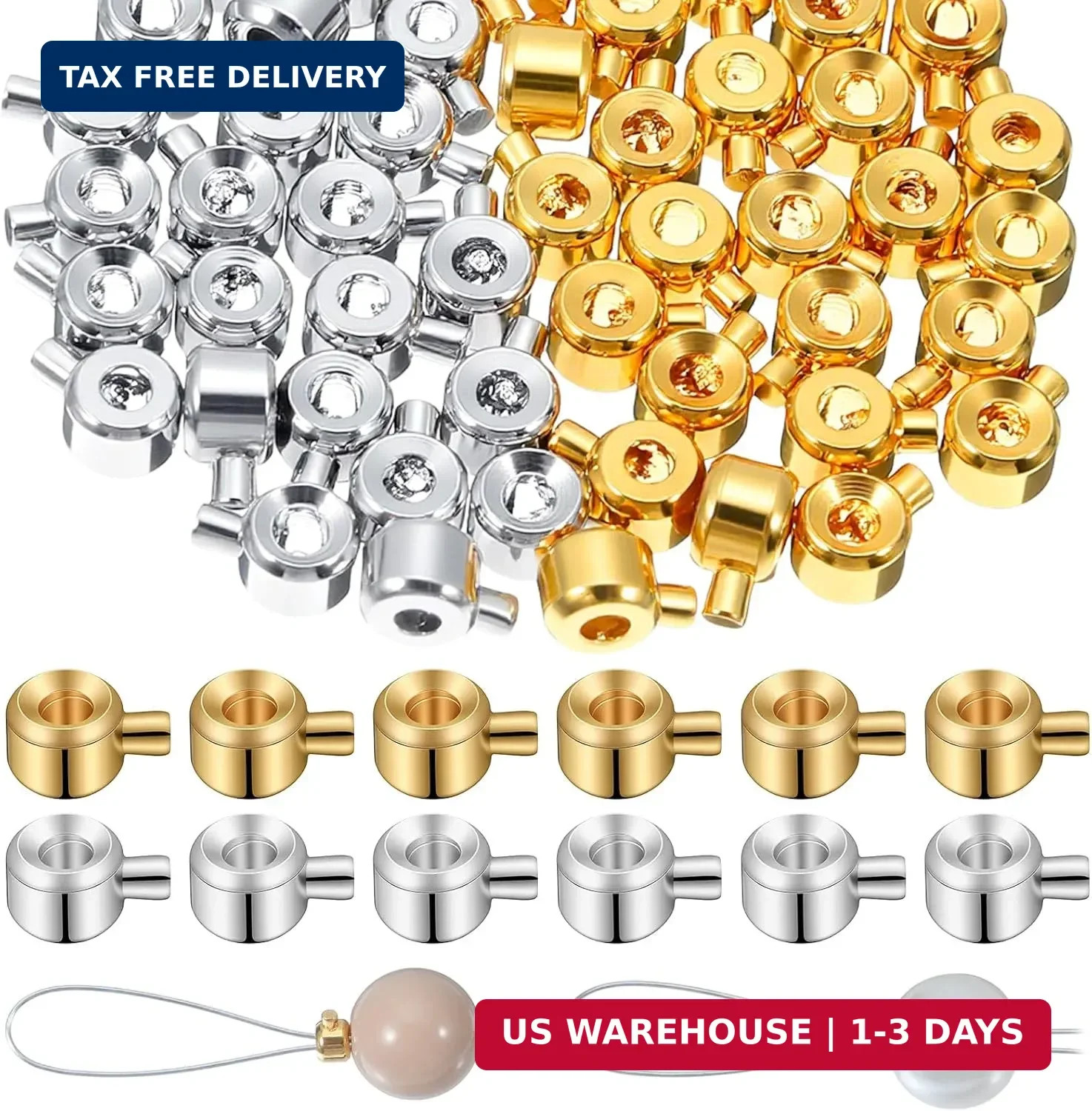 Tyqour 60 PCS Crimp Beads for Jewelry Making Supplies, Crimping Beads, Brass Cri