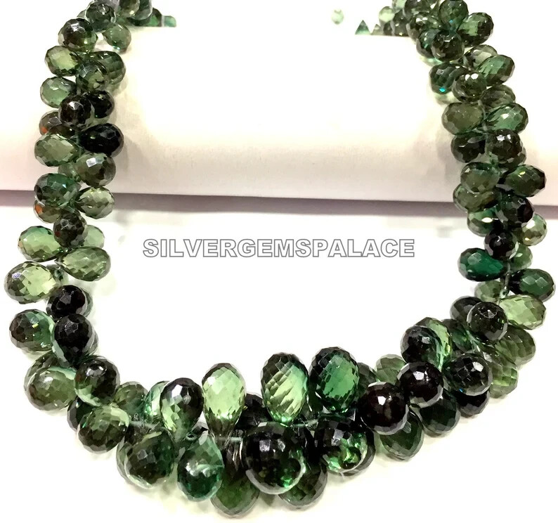 Extremely Rare~Green Tourmaline Color Faceted Beads Briolettes Gemstone Beads.