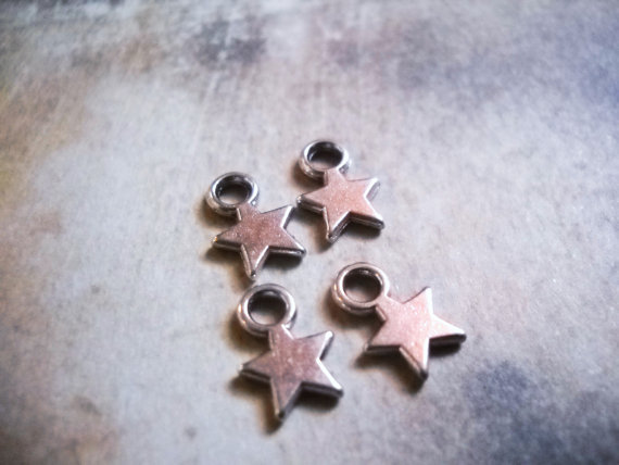 24 Star Charms Antiqued Silver Miniature Celestial Findings BULK