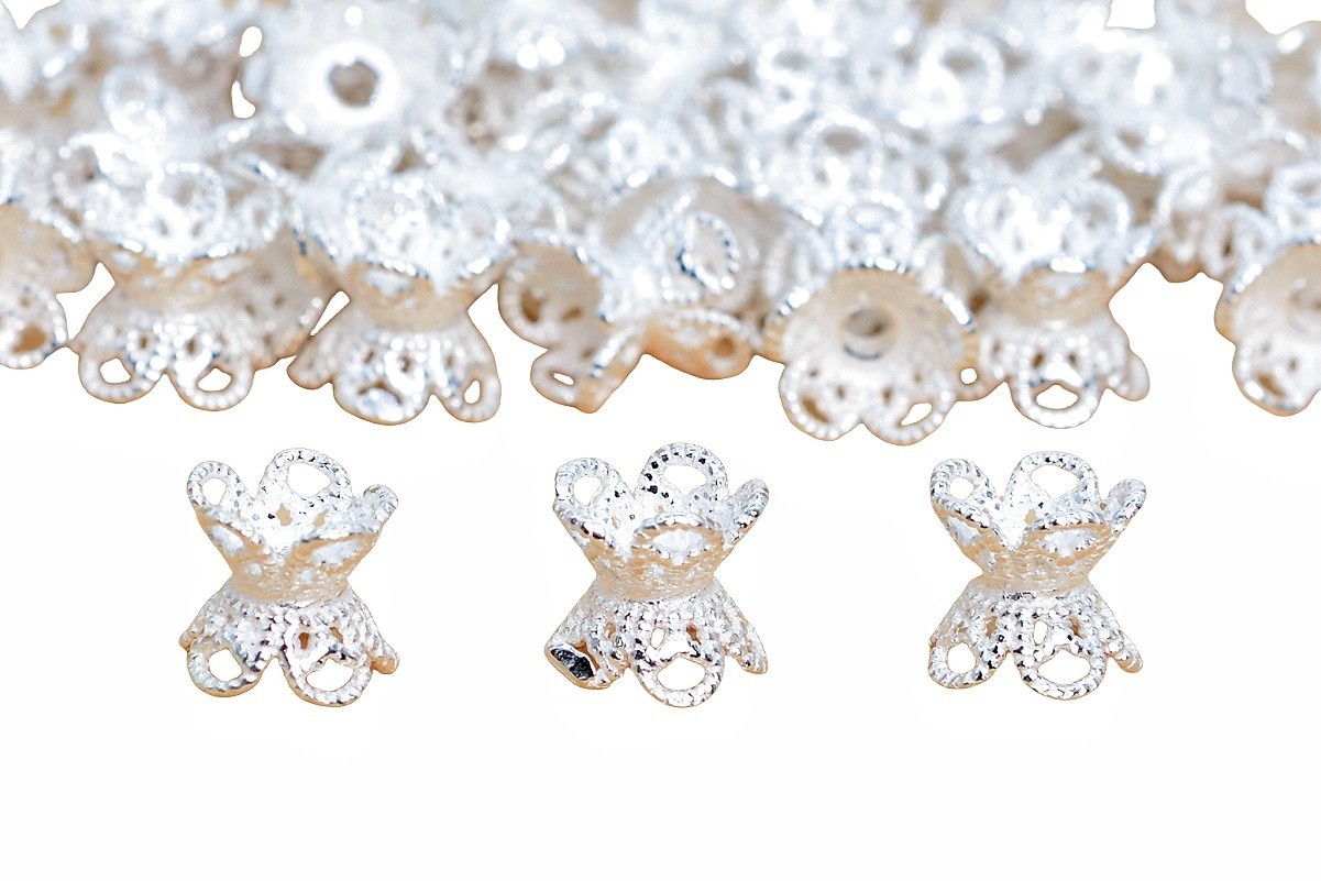 5 Pcs Sterling Silver Spacer Beads Floral 7x6MM Solid Silver For Jewelry making