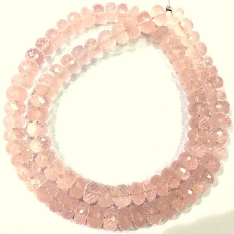 Rose Quartz 8.MM AAA~Natural Rose Quartz Faceted Rondelle Gemstone Beads. Strand