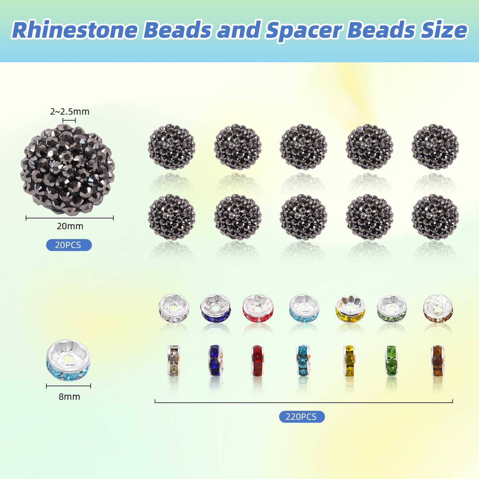 20mm Beads for Pens – 20 Pcs Rhinestone Beads and 220 Pcs Spacer Bead for Bea…