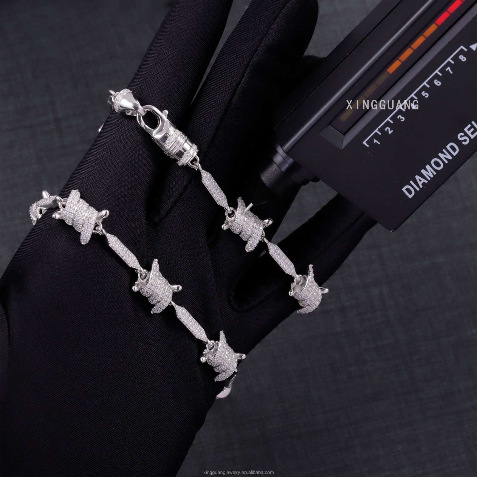 925 Solid Silver Cuban Chain Moissanite Diamond Knot Bracelet