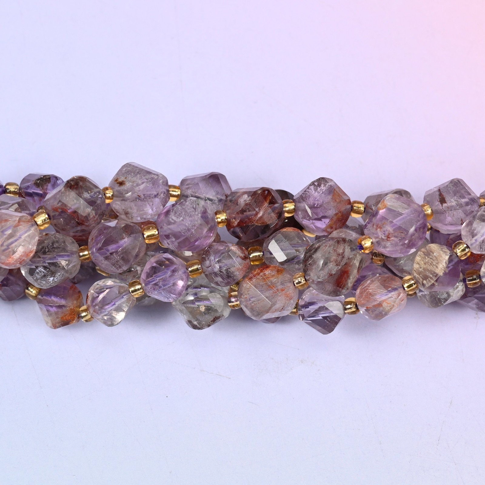 Super 7 Phantom Faceted Spiral Twist Beads: Size 8mm 10mm, Jewelry Making