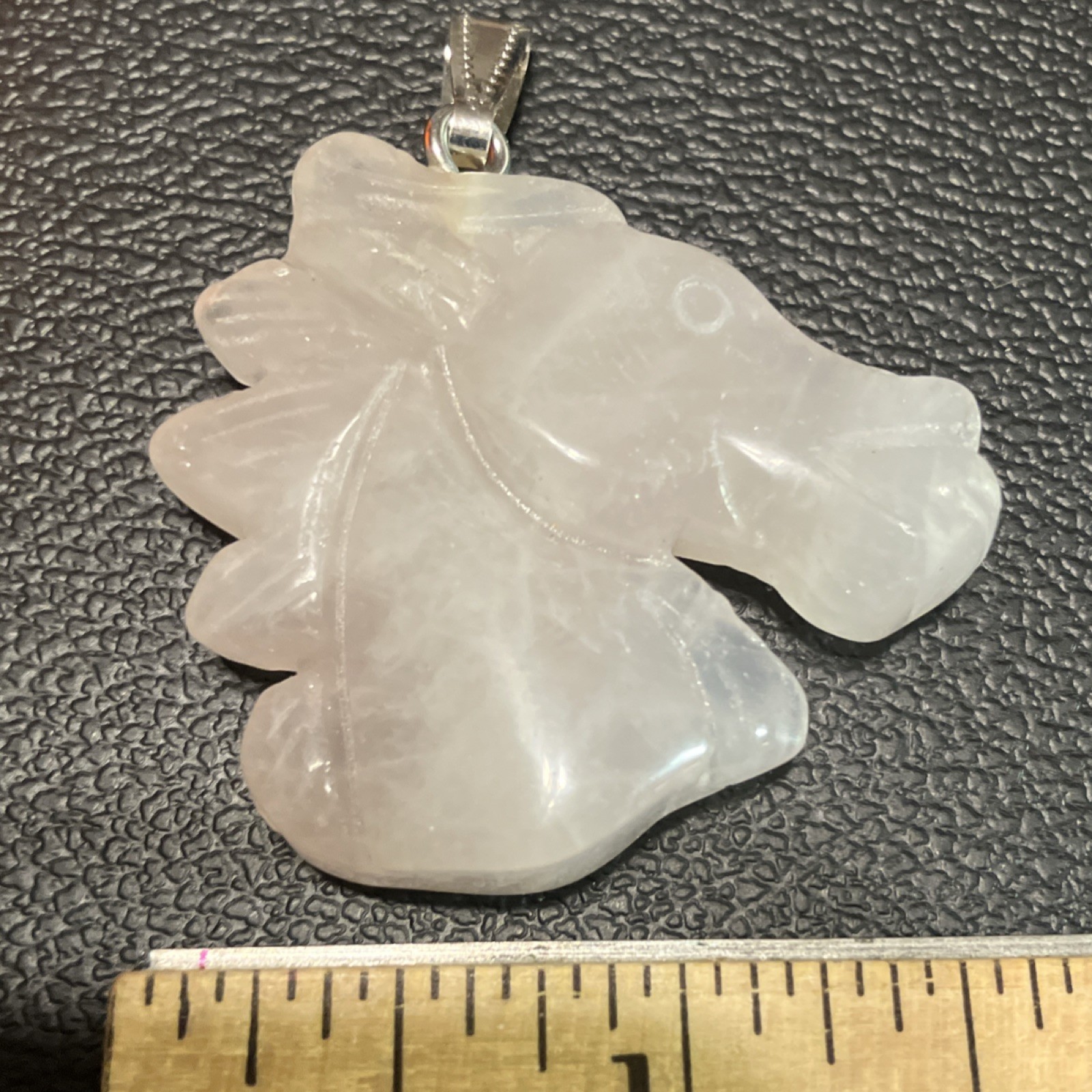 Rose Quartz Horse Head Carved Stone Pendant Animal Pink 2” 18.5 grams