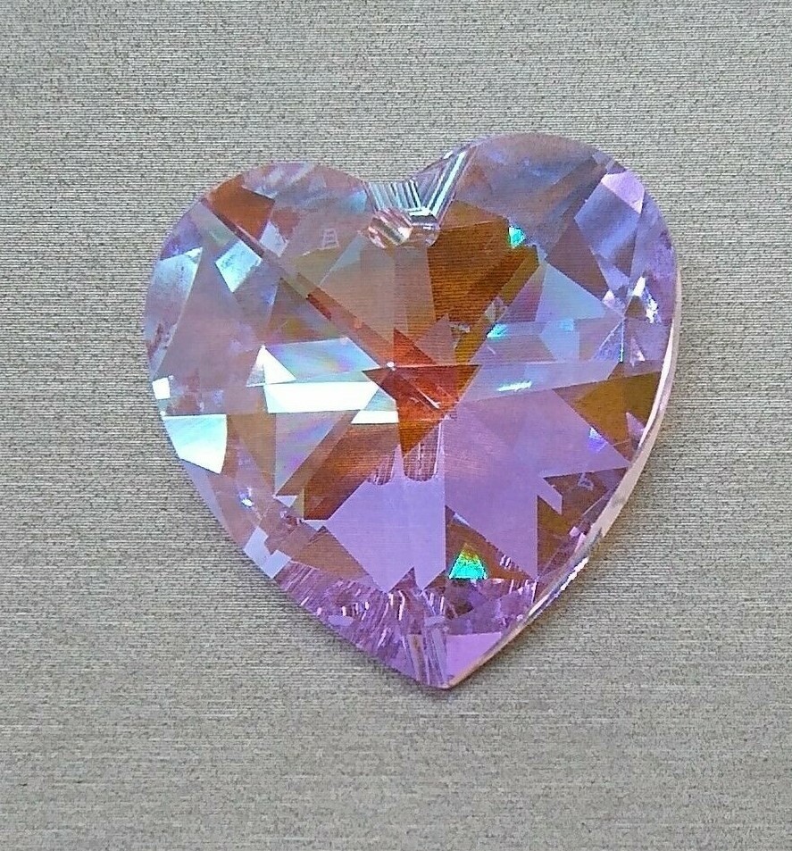 Swarovski Crystal Rosaline Blue AB 28mm Heart 8781 Pendant; Suncatcher Logo Etch