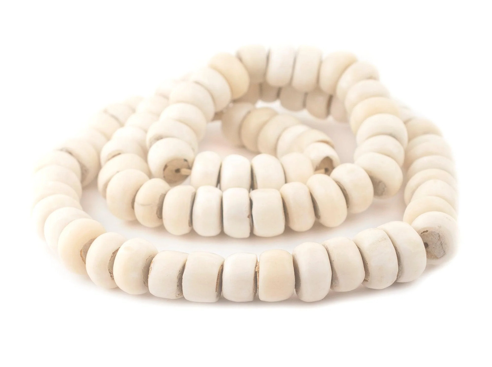 Polished White Bone Beads Double Length Decorative Strand 24mm Kenya African