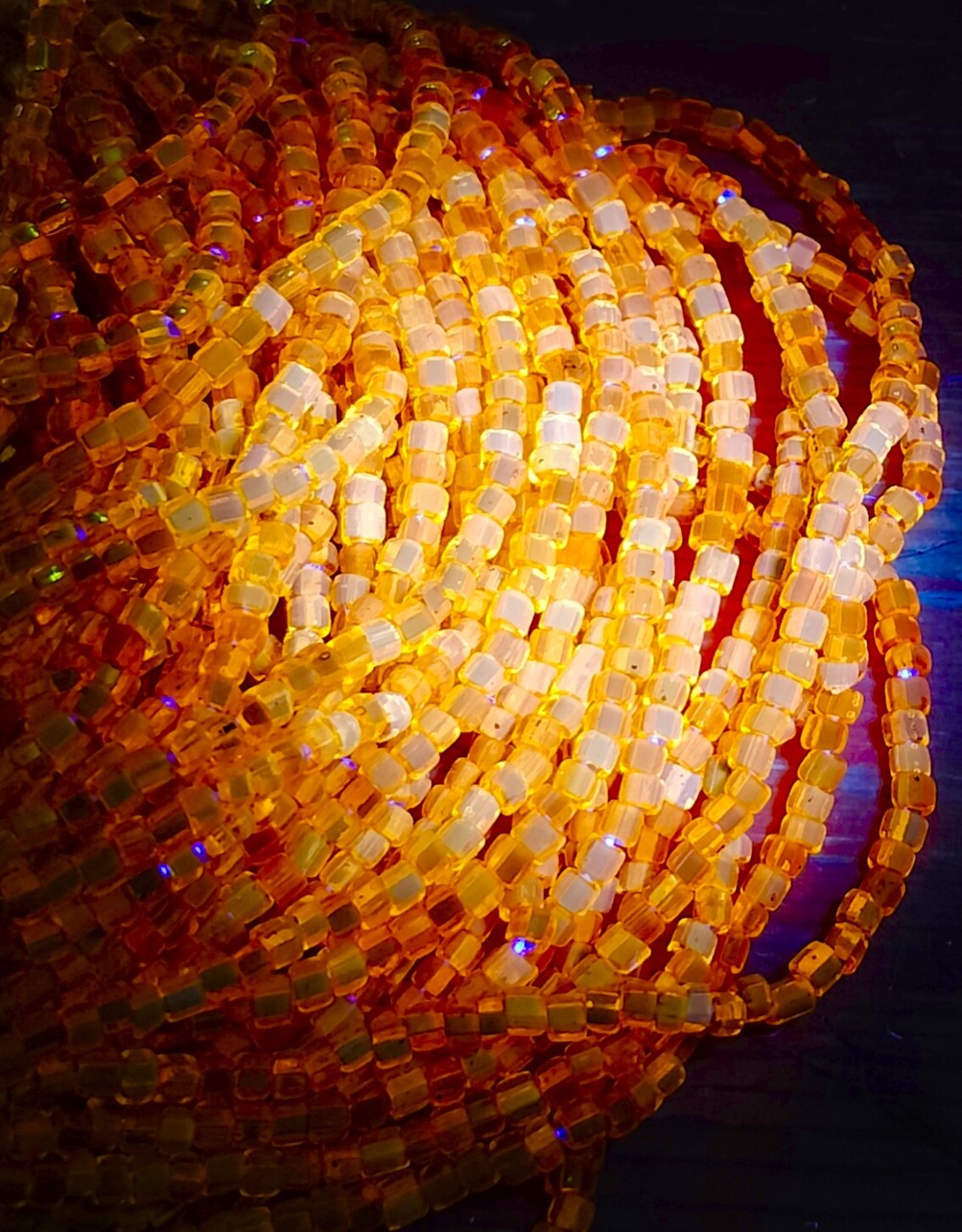Antique trading Bohemian Cadmium Glass Beads – cut sead beads on original thread